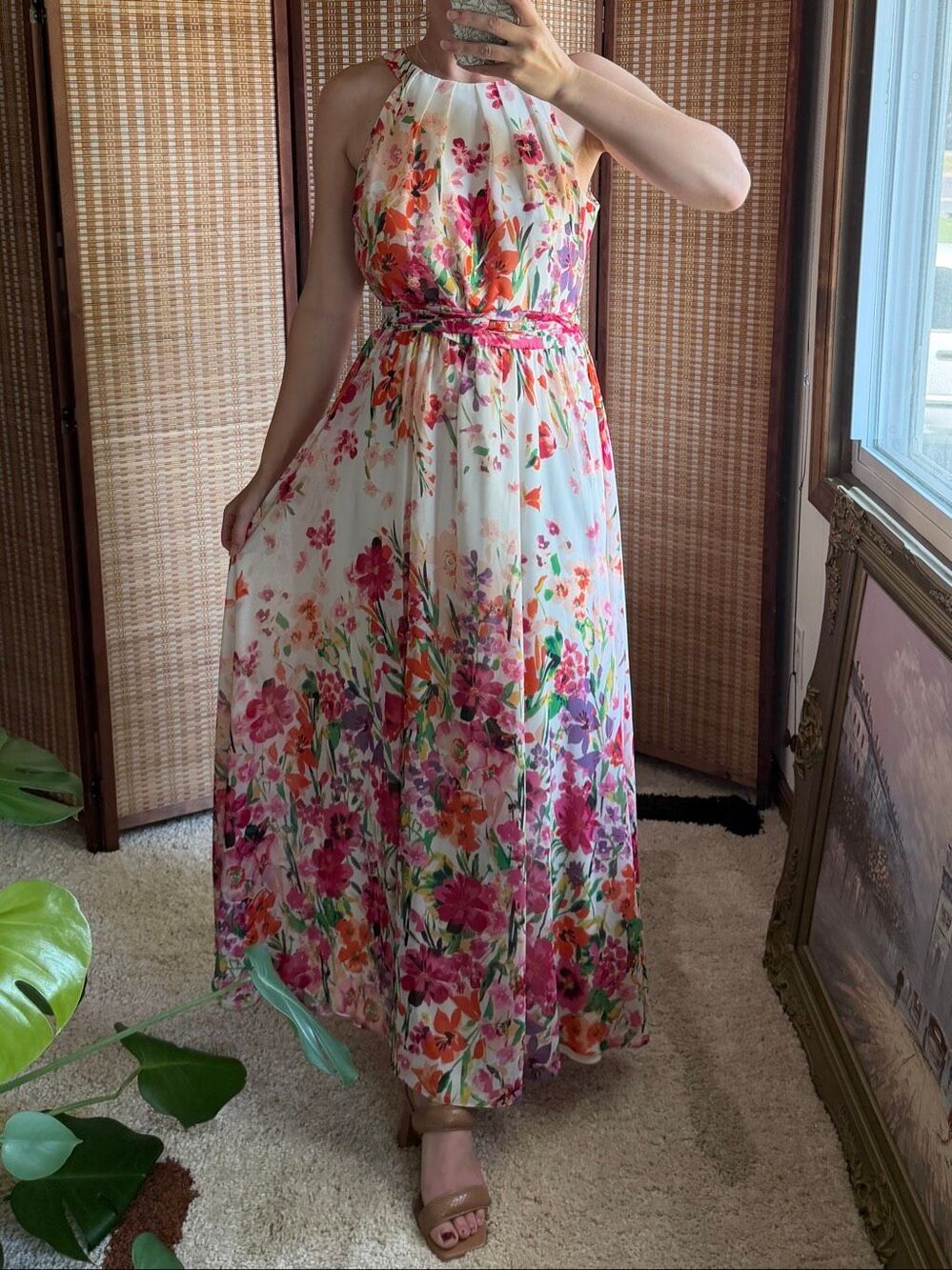 Eliza J Floral Chiffon Maxi Dress Size 8